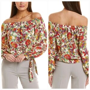 NWT Vince Camuto Women's Floral Off the Shoulder Tie Hem Top Size XS